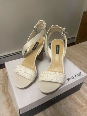 Nine West Ivory Braided Strap Block Heel Sandals